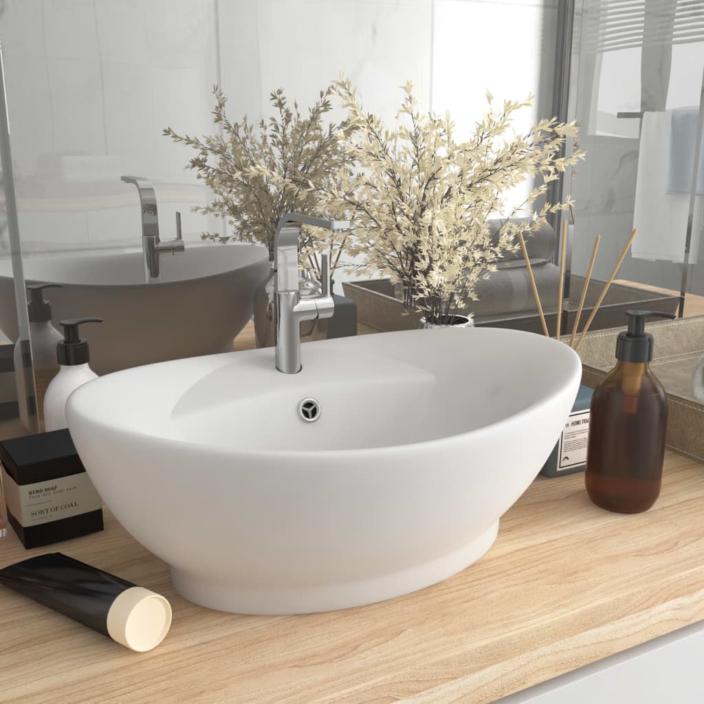 Luxus-Waschbecken Überlauf Oval Matt-Weiß 58,5x39 cm Keramik Luxus-Waschbecken Überlauf Oval Matt-Weiß 58,5x39 cm Keramik