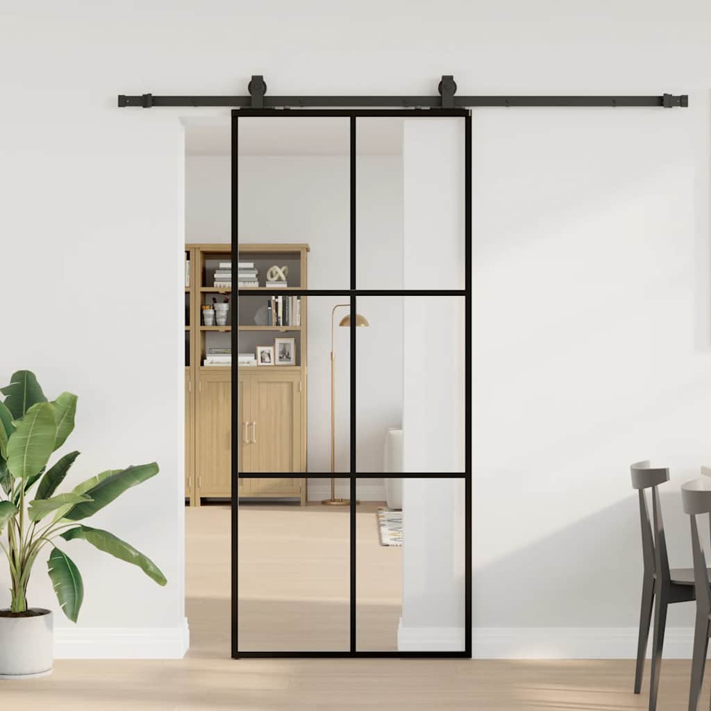 Schiebetür mit Beschlag Schwarz 90x205 cm ESG-Glas Schiebetür mit Beschlag Schwarz 90x205 cm ESG-Glas