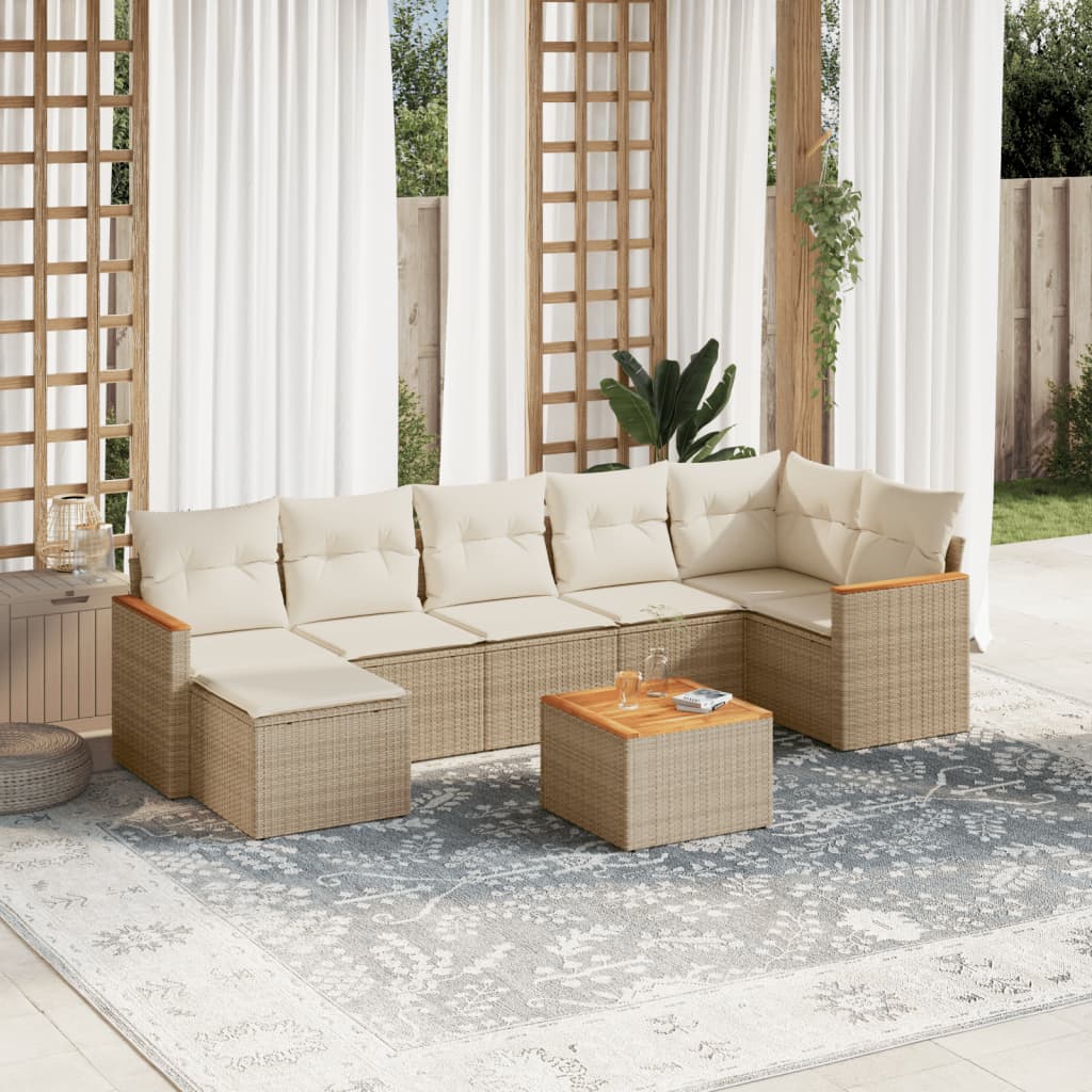 8-tlg. Garten-Sofagarnitur mit Kissen Beige Poly Rattan 8-tlg. Garten-Sofagarnitur mit Kissen Beige Poly Rattan