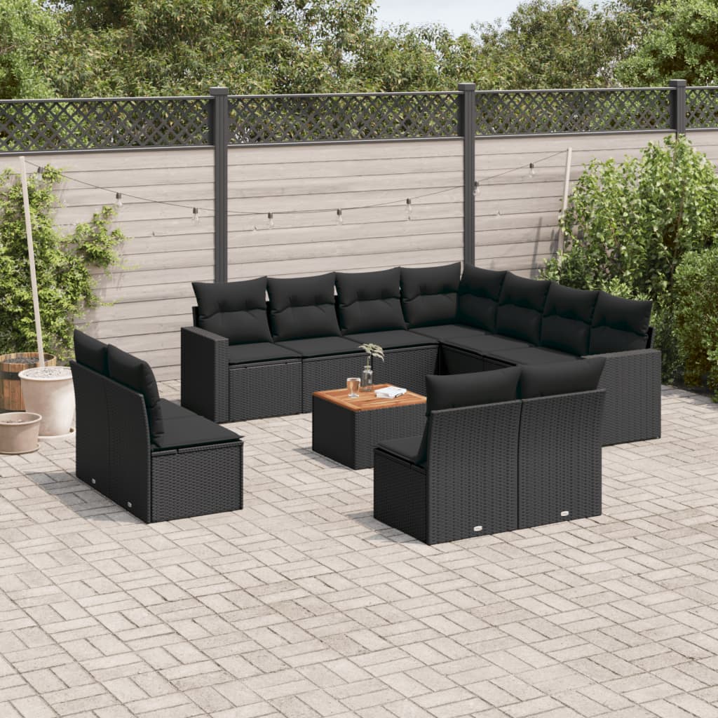 12-tlg. Garten-Sofagarnitur mit Kissen Schwarz Poly Rattan 12-tlg. Garten-Sofagarnitur mit Kissen Schwarz Poly Rattan