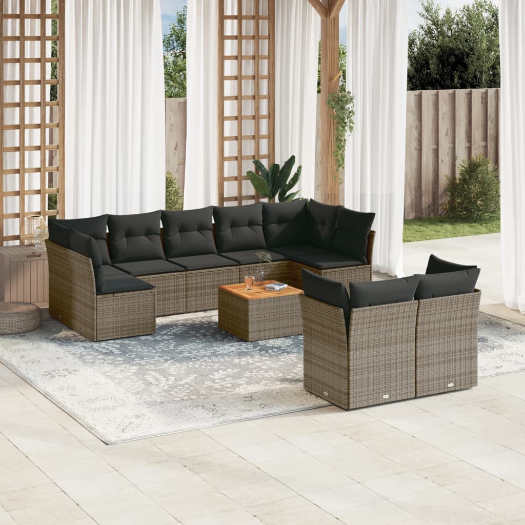 10-tlg. Garten-Sofagarnitur mit Kissen Grau Poly Rattan 10-tlg. Garten-Sofagarnitur mit Kissen Grau Poly Rattan