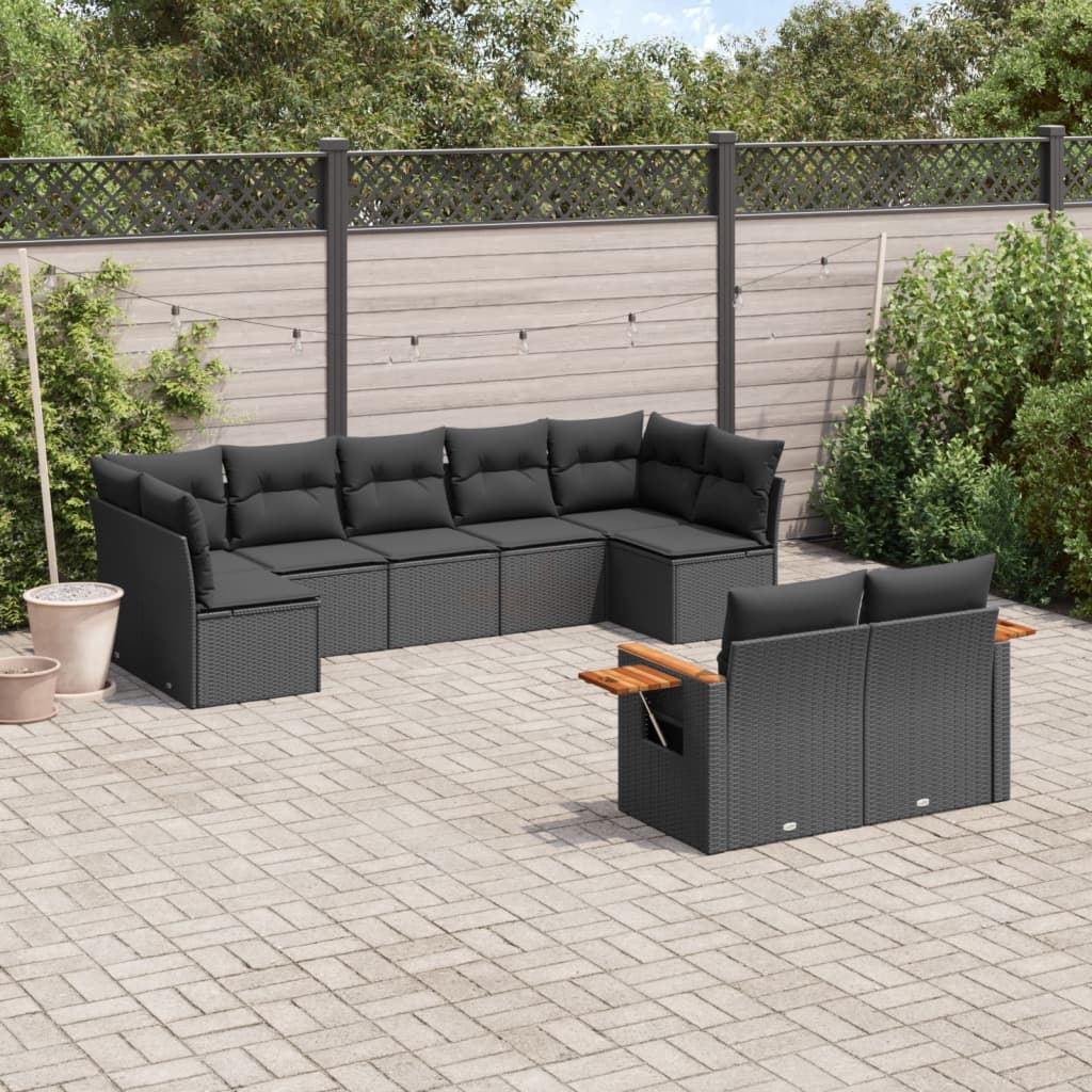 9-tlg. Garten-Sofagarnitur mit Kissen Schwarz Poly Rattan 9-tlg. Garten-Sofagarnitur mit Kissen Schwarz Poly Rattan