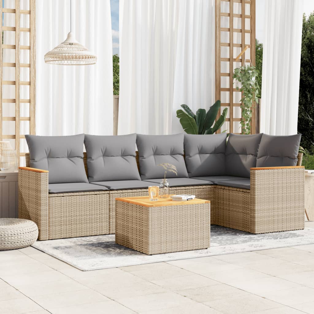 6-tlg. Garten-Sofagarnitur mit Kissen Beige Poly Rattan 6-tlg. Garten-Sofagarnitur mit Kissen Beige Poly Rattan