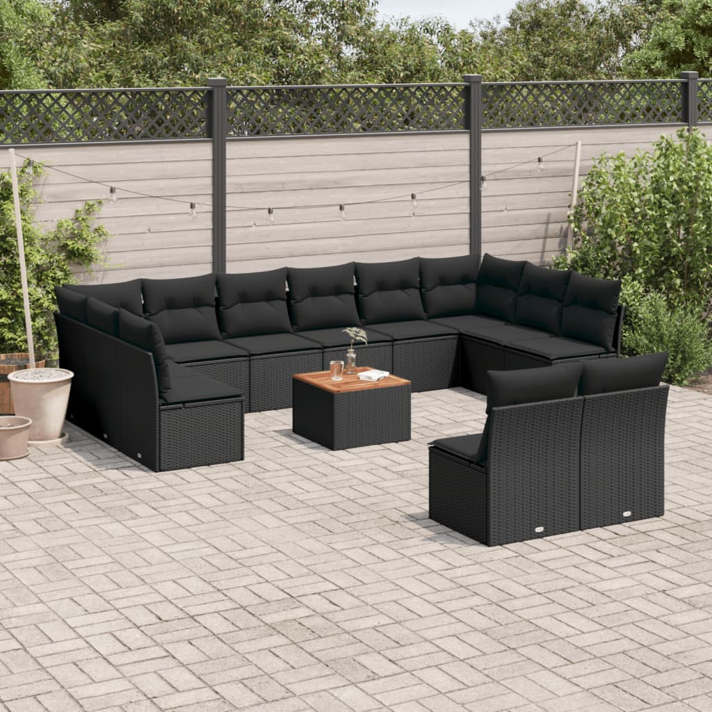 13-tlg. Garten-Sofagarnitur mit Kissen Schwarz Poly Rattan 13-tlg. Garten-Sofagarnitur mit Kissen Schwarz Poly Rattan
