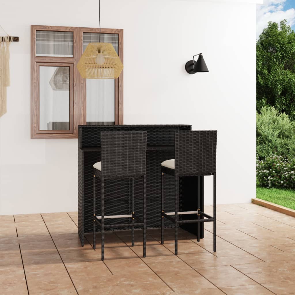 3-tlg. Gartenbar-Set mit Kissen Schwarz 3-tlg. Gartenbar-Set mit Kissen Schwarz