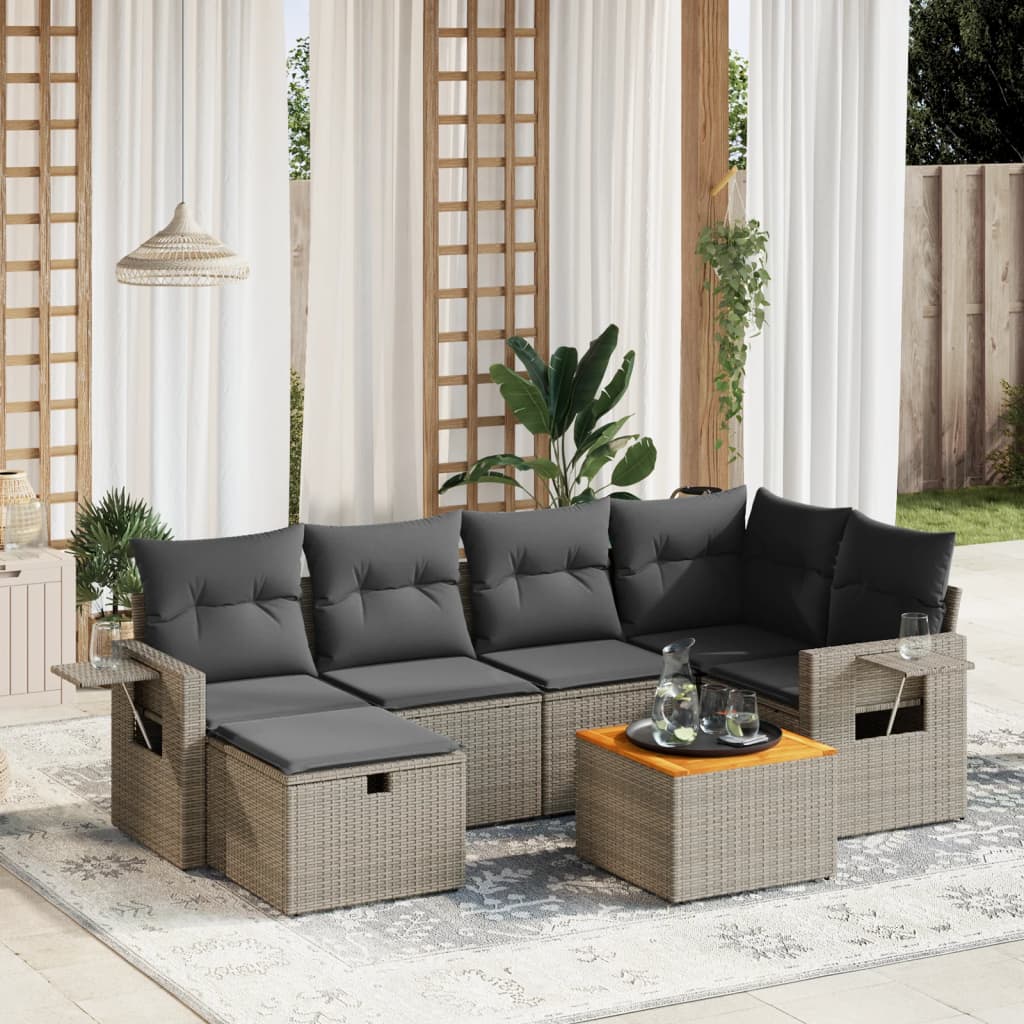7-tlg. Garten-Sofagarnitur mit Kissen Grau Poly Rattan 7-tlg. Garten-Sofagarnitur mit Kissen Grau Poly Rattan