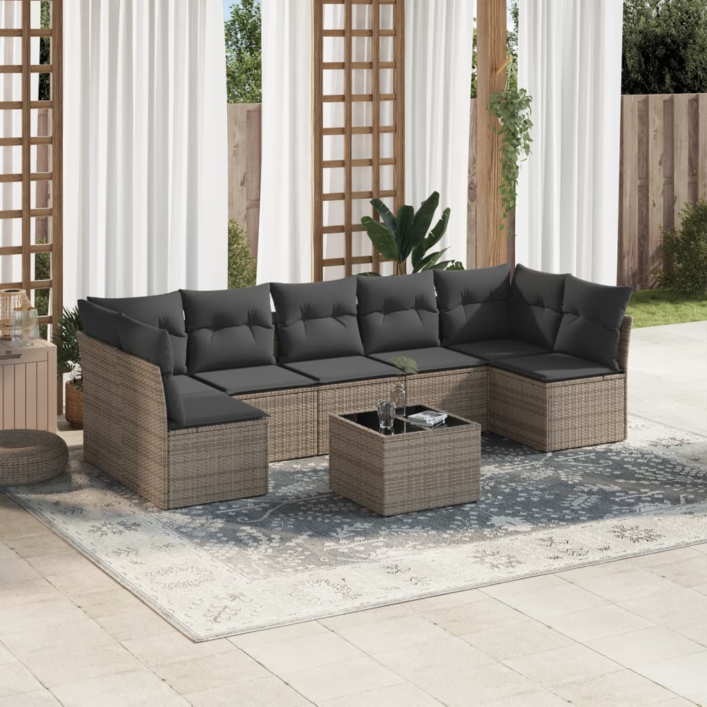 8-tlg. Garten-Sofagarnitur mit Kissen Grau Poly Rattan 8-tlg. Garten-Sofagarnitur mit Kissen Grau Poly Rattan