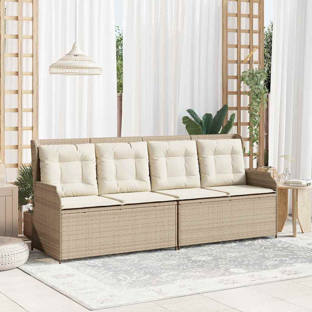 Gartenbank mit Kissen Beige Poly Rattan
