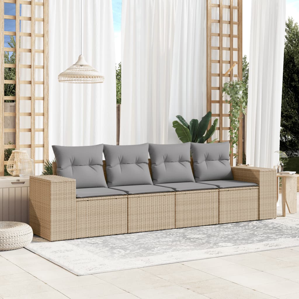 4-tlg. Garten-Sofagarnitur mit Kissen Beige Poly Rattan 4-tlg. Garten-Sofagarnitur mit Kissen Beige Poly Rattan