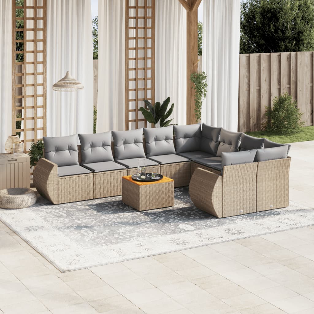 10-tlg. Garten-Sofagarnitur mit Kissen Beige Poly Rattan 10-tlg. Garten-Sofagarnitur mit Kissen Beige Poly Rattan