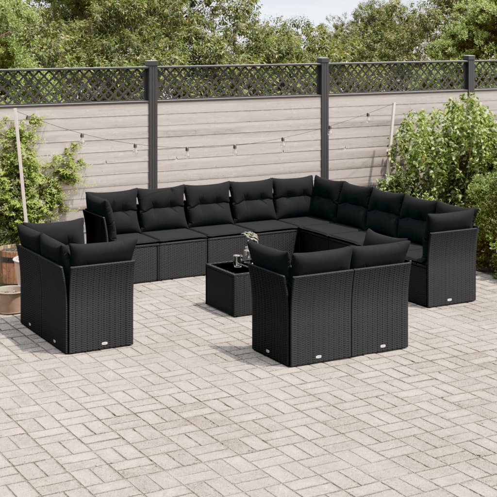 14-tlg. Garten-Sofagarnitur mit Kissen Schwarz Poly Rattan 14-tlg. Garten-Sofagarnitur mit Kissen Schwarz Poly Rattan