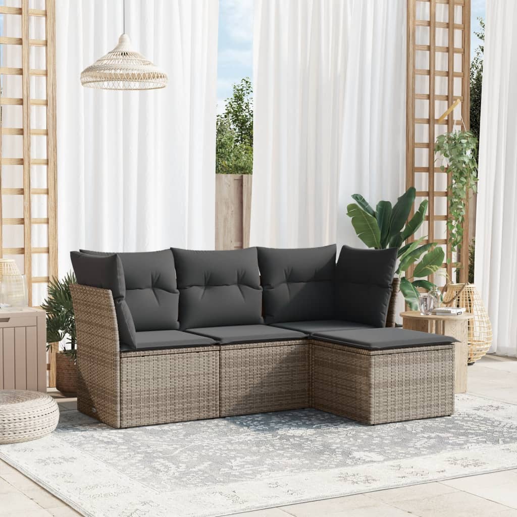 4-tlg. Garten-Sofagarnitur mit Kissen Grau Poly Rattan 4-tlg. Garten-Sofagarnitur mit Kissen Grau Poly Rattan