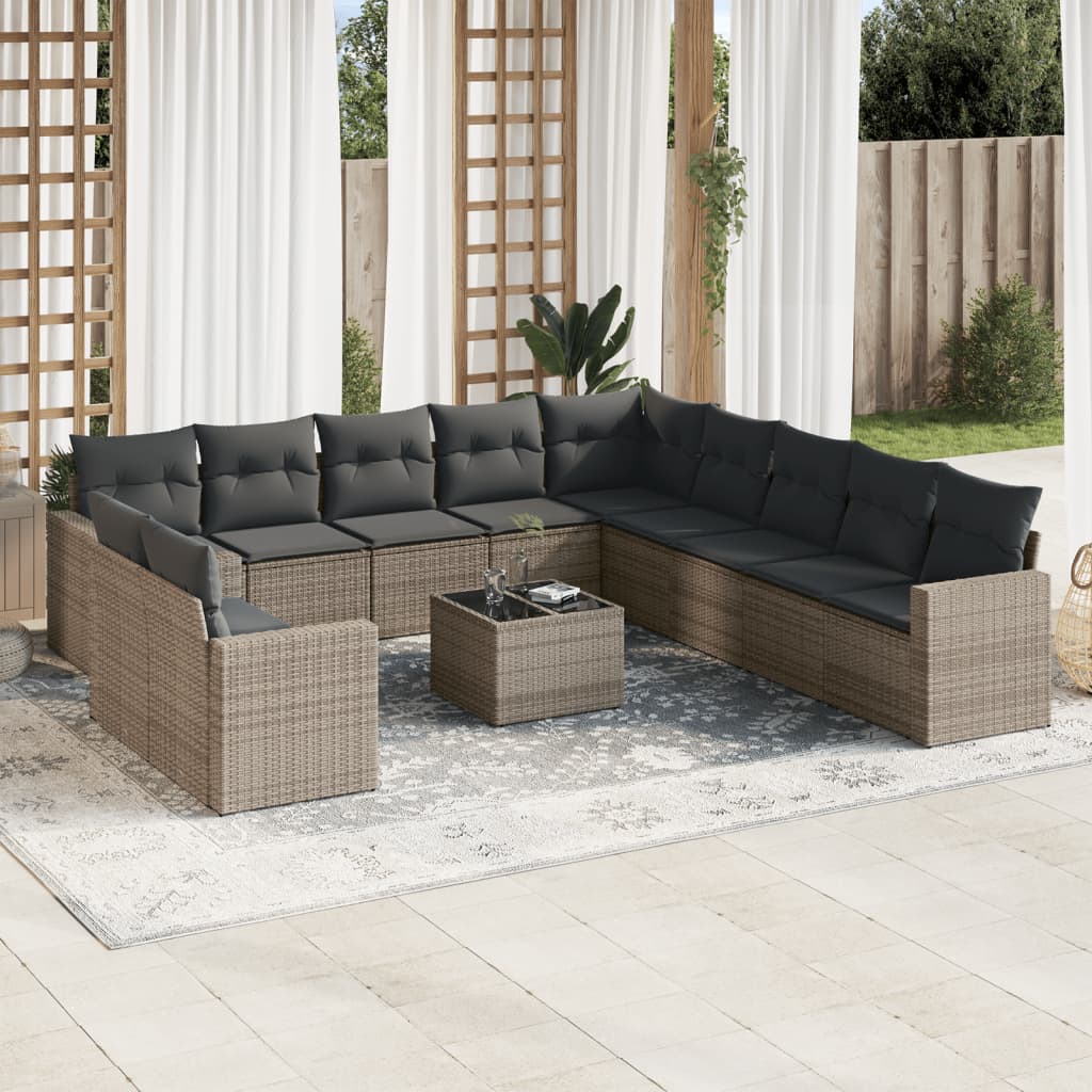 12-tlg. Garten-Sofagarnitur mit Kissen Grau Poly Rattan 12-tlg. Garten-Sofagarnitur mit Kissen Grau Poly Rattan