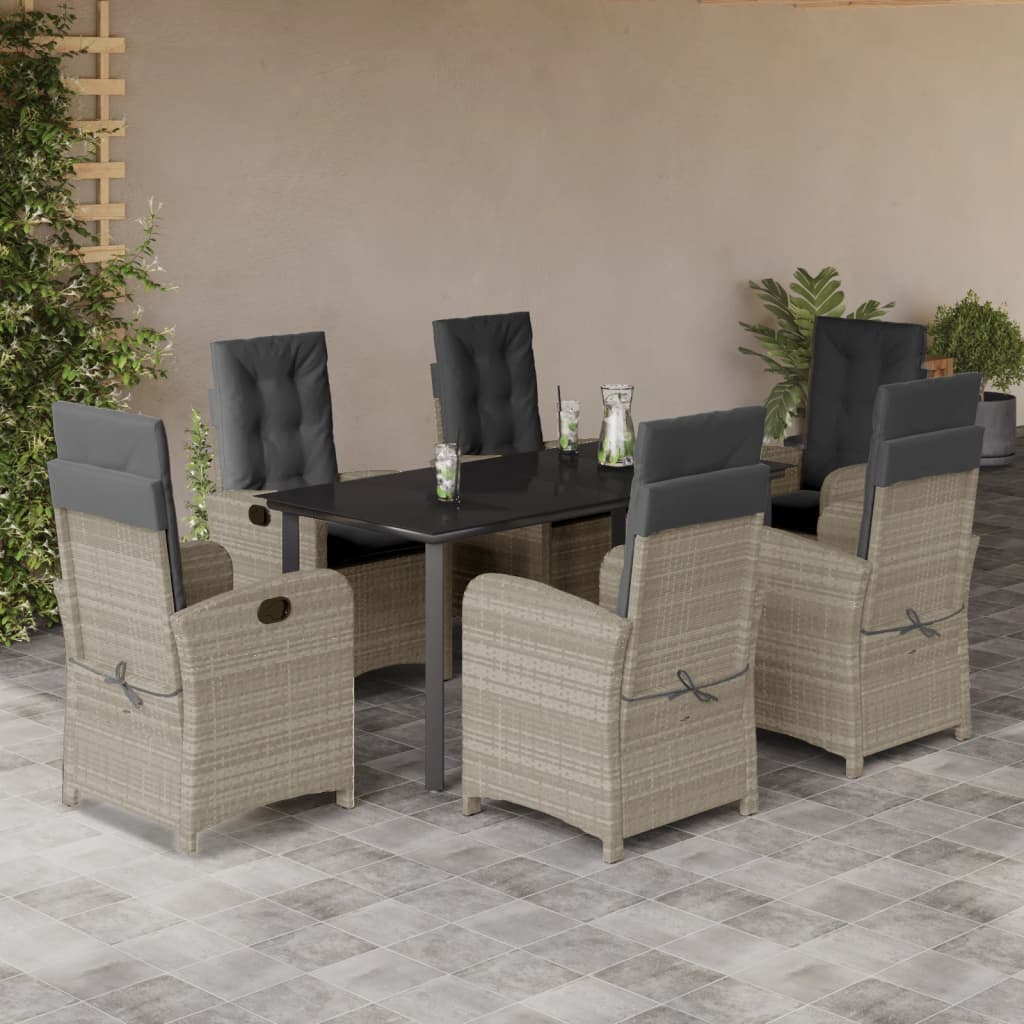 7-tlg. Garten-Essgruppe mit Kissen Hellgrau Poly Rattan 7-tlg. Garten-Essgruppe mit Kissen Hellgrau Poly Rattan