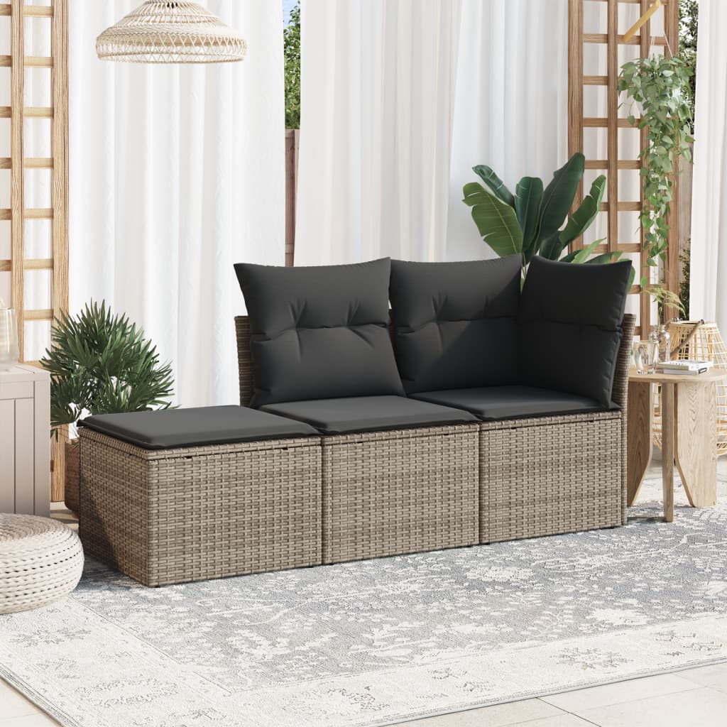 3-tlg. Garten-Sofagarnitur mit Kissen Grau Poly Rattan 3-tlg. Garten-Sofagarnitur mit Kissen Grau Poly Rattan