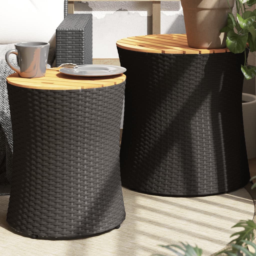 Garten-Beistelltische 2 Stk. mit Holzplatte Schwarz Poly Rattan Garten-Beistelltische 2 Stk. mit Holzplatte Schwarz Poly Rattan