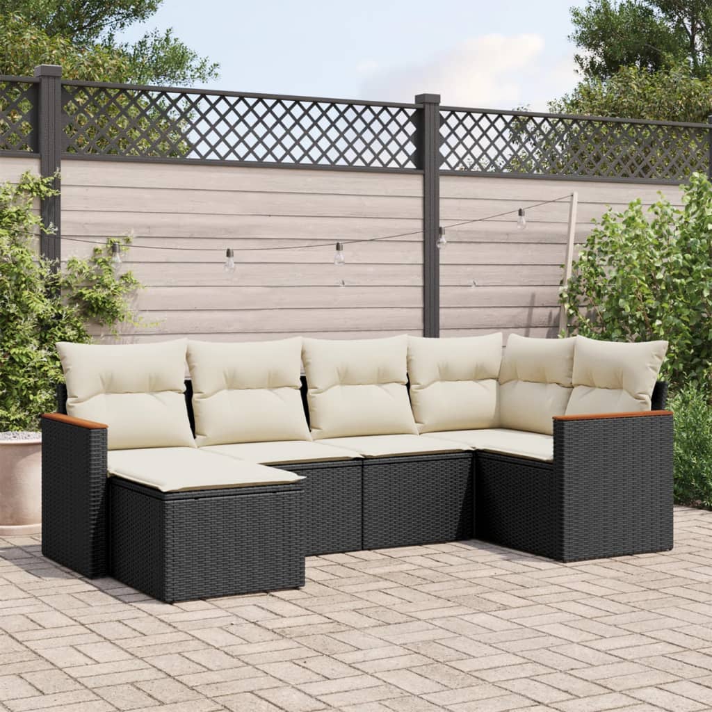6-tlg. Garten-Sofagarnitur mit Kissen Schwarz Poly Rattan 6-tlg. Garten-Sofagarnitur mit Kissen Schwarz Poly Rattan