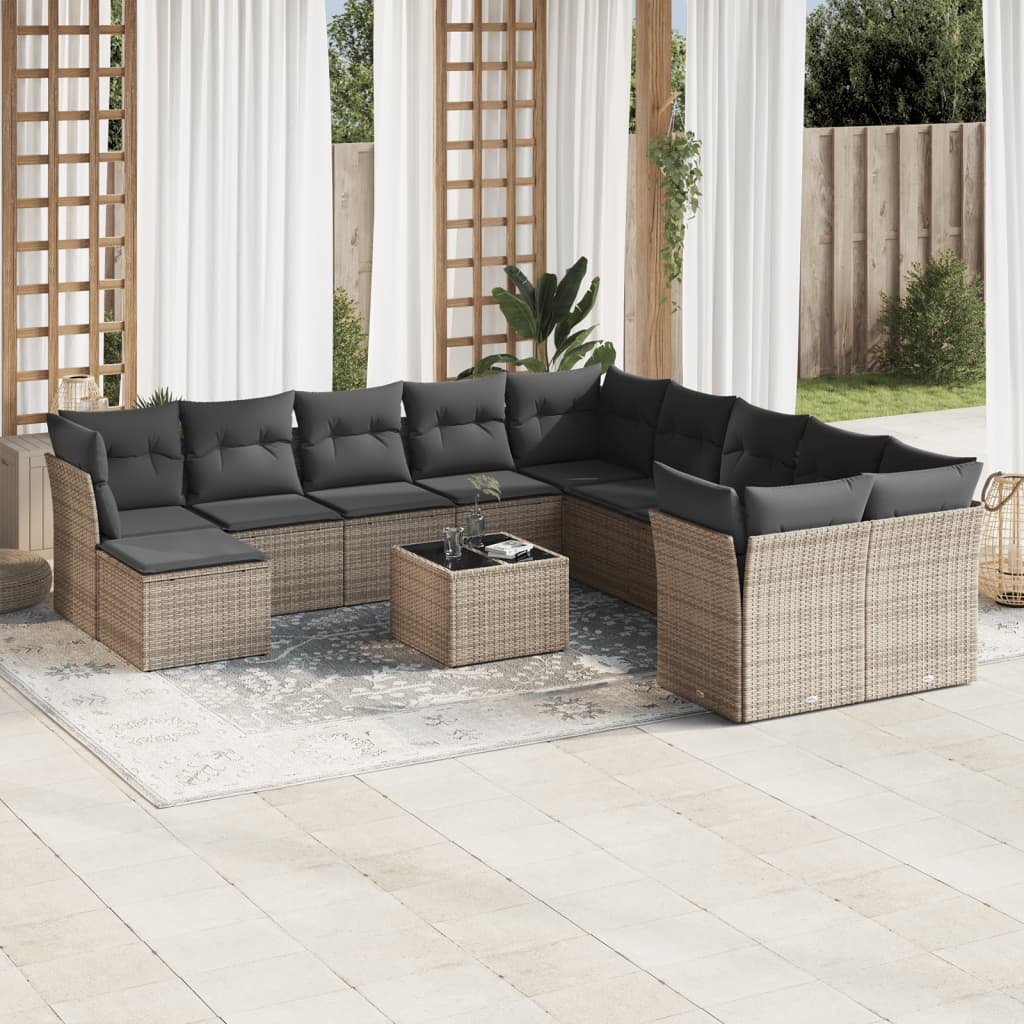 12-tlg. Garten-Sofagarnitur mit Kissen Grau Poly Rattan 12-tlg. Garten-Sofagarnitur mit Kissen Grau Poly Rattan
