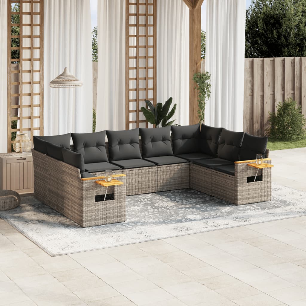 9-tlg. Garten-Sofagarnitur mit Kissen Grau Poly Rattan 9-tlg. Garten-Sofagarnitur mit Kissen Grau Poly Rattan