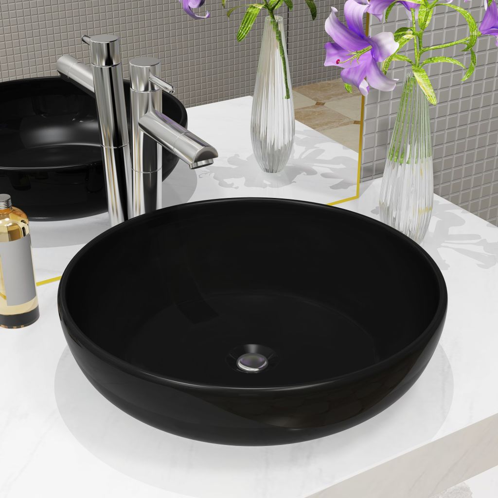 Waschbecken Keramik Rund Schwarz 42x12 cm Waschbecken Keramik Rund Schwarz 42x12 cm