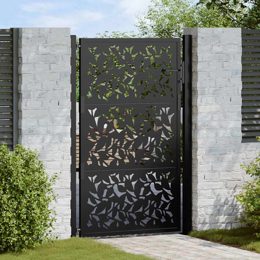 Gartentor Schwarz 105x155 cm Stahl Blatt-Design Gartentor Schwarz 105x155 cm Stahl Blatt-Design