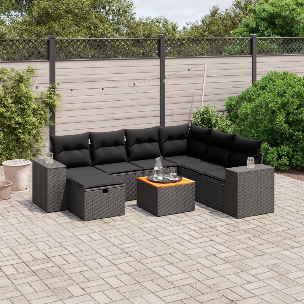 8-tlg. Garten-Sofagarnitur mit Kissen Schwarz Poly Rattan 8-tlg. Garten-Sofagarnitur mit Kissen Schwarz Poly Rattan
