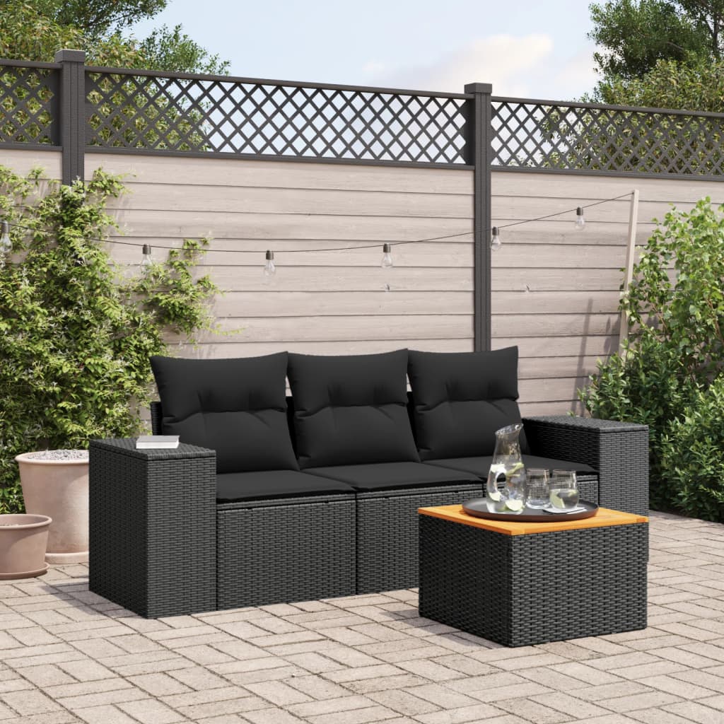 4-tlg. Garten-Sofagarnitur mit Kissen Schwarz Poly Rattan 4-tlg. Garten-Sofagarnitur mit Kissen Schwarz Poly Rattan