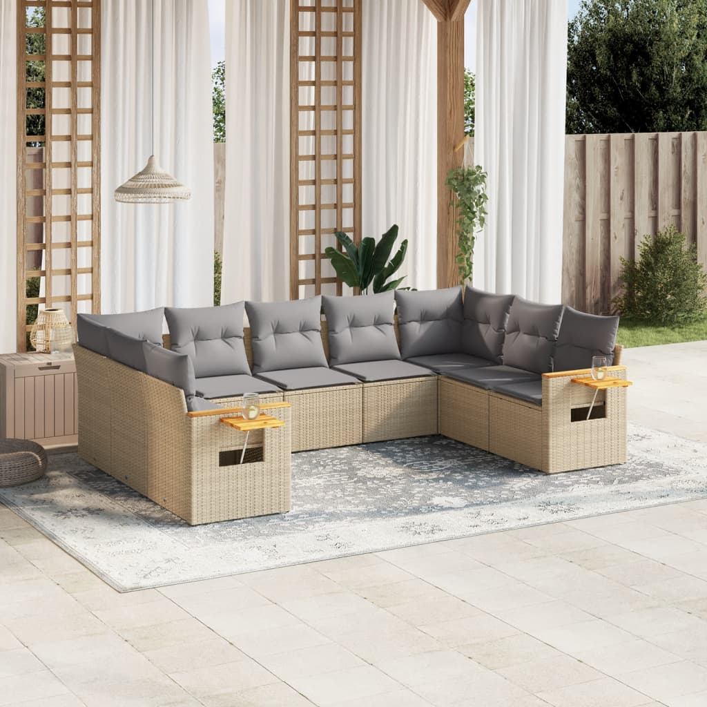 9-tlg. Garten-Sofagarnitur mit Kissen Beige Poly Rattan 9-tlg. Garten-Sofagarnitur mit Kissen Beige Poly Rattan