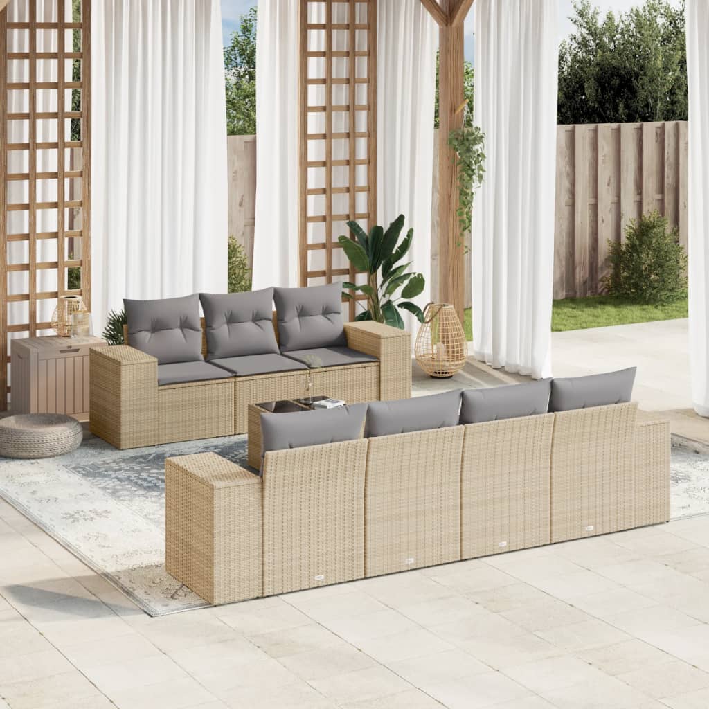 8-tlg. Garten-Sofagarnitur mit Kissen Beige Poly Rattan 8-tlg. Garten-Sofagarnitur mit Kissen Beige Poly Rattan