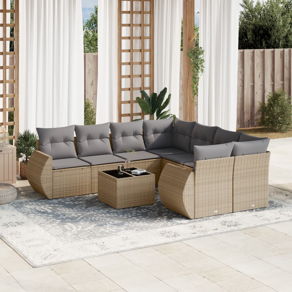 9-tlg. Garten-Sofagarnitur mit Kissen Beige Poly Rattan 9-tlg. Garten-Sofagarnitur mit Kissen Beige Poly Rattan
