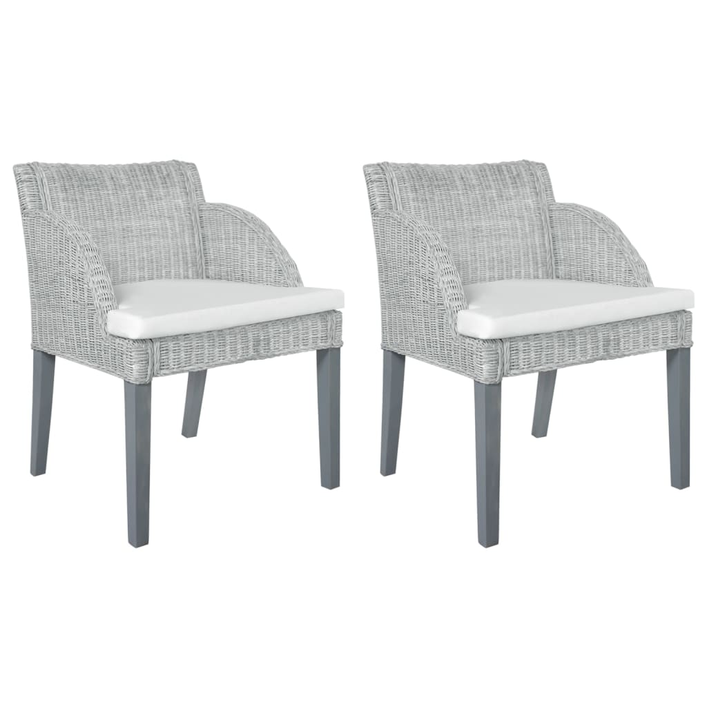 Esszimmerstühle mit Kissen 2 Stk. Grau Natur Rattan Esszimmerstühle mit Kissen 2 Stk. Grau Natur Rattan
