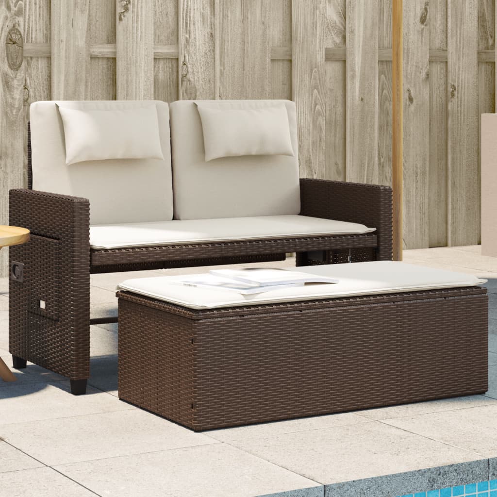 Gartenbank Verstellbar mit Kissen Braun Poly Rattan Gartenbank Verstellbar mit Kissen Braun Poly Rattan