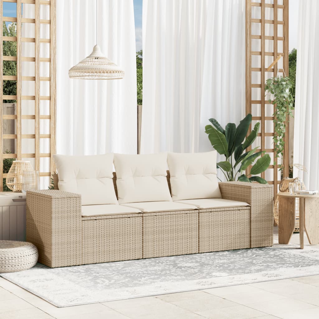 3-tlg. Garten-Sofagarnitur mit Kissen Beige Poly Rattan 3-tlg. Garten-Sofagarnitur mit Kissen Beige Poly Rattan