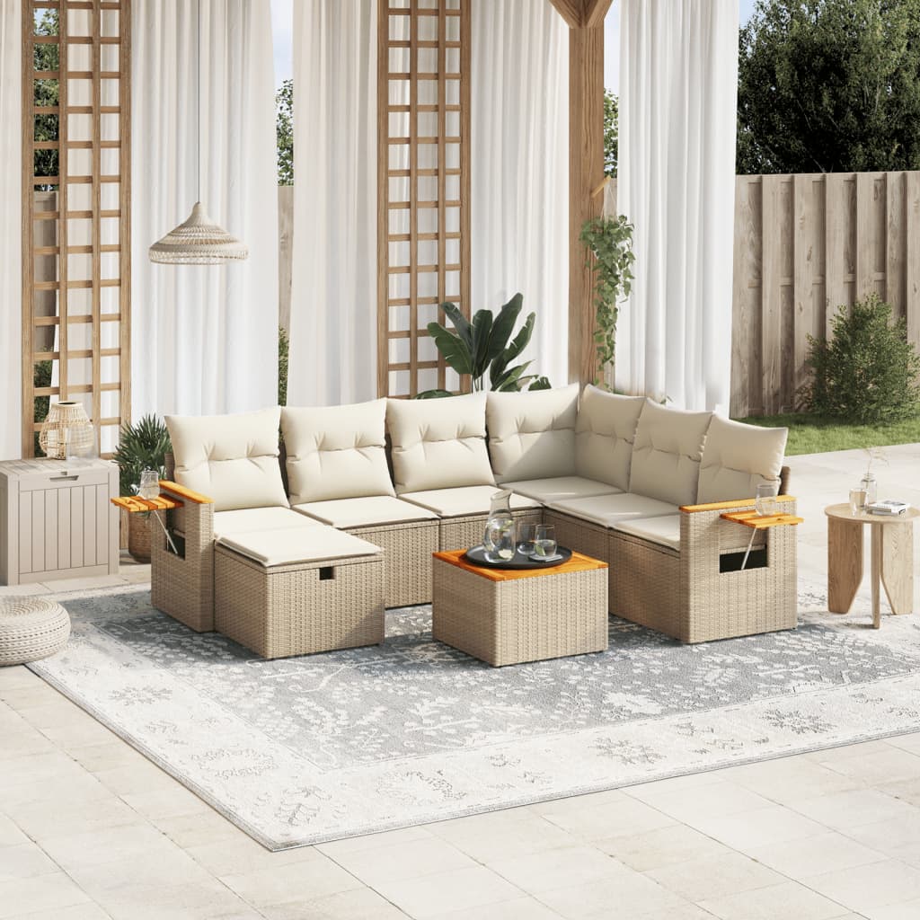 8-tlg. Garten-Sofagarnitur mit Kissen Beige Poly Rattan 8-tlg. Garten-Sofagarnitur mit Kissen Beige Poly Rattan