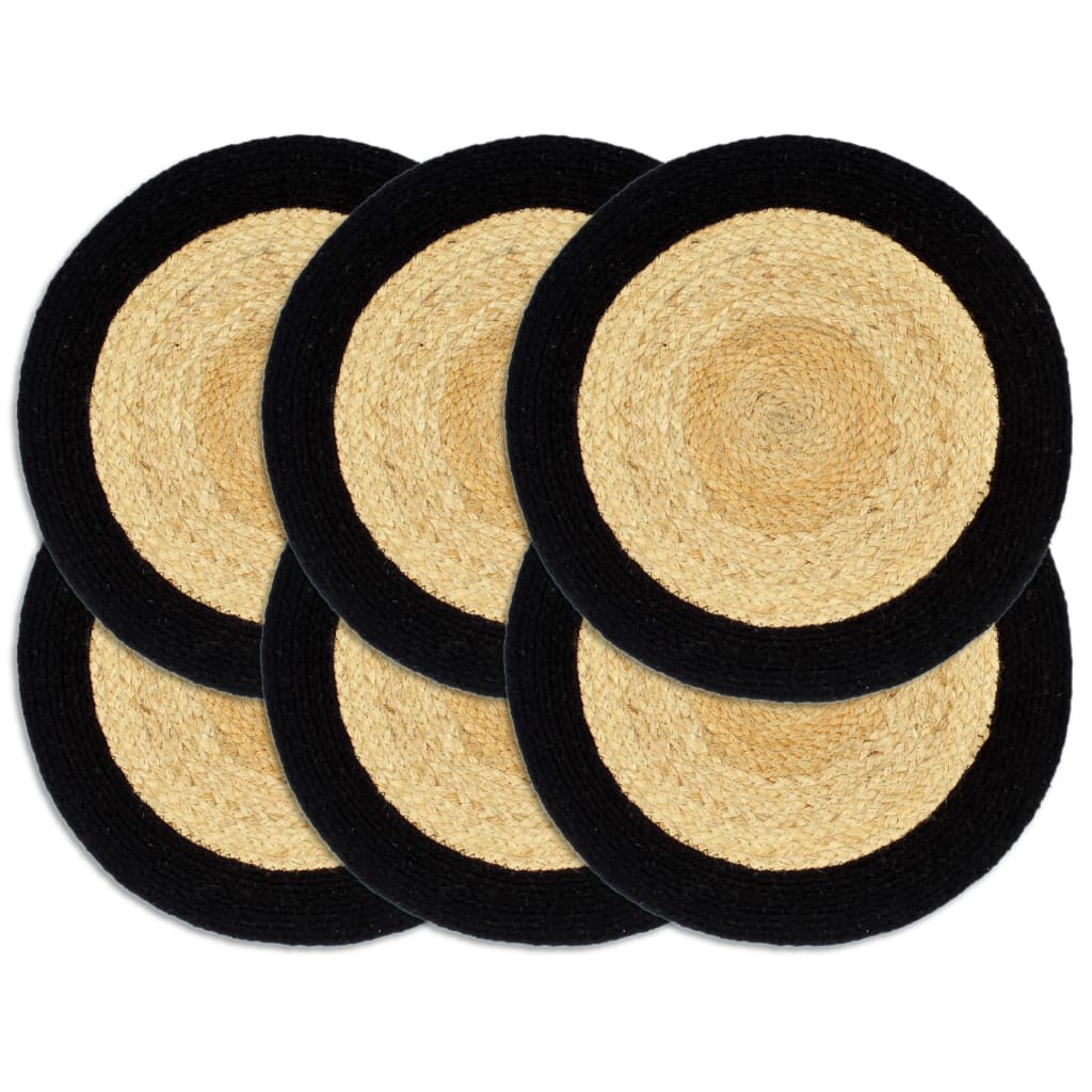 Tischsets 6 Stk. Natur und Schwarz 38 cm Jute und Baumwolle Tischsets 6 Stk. Natur und Schwarz 38 cm Jute und Baumwolle
