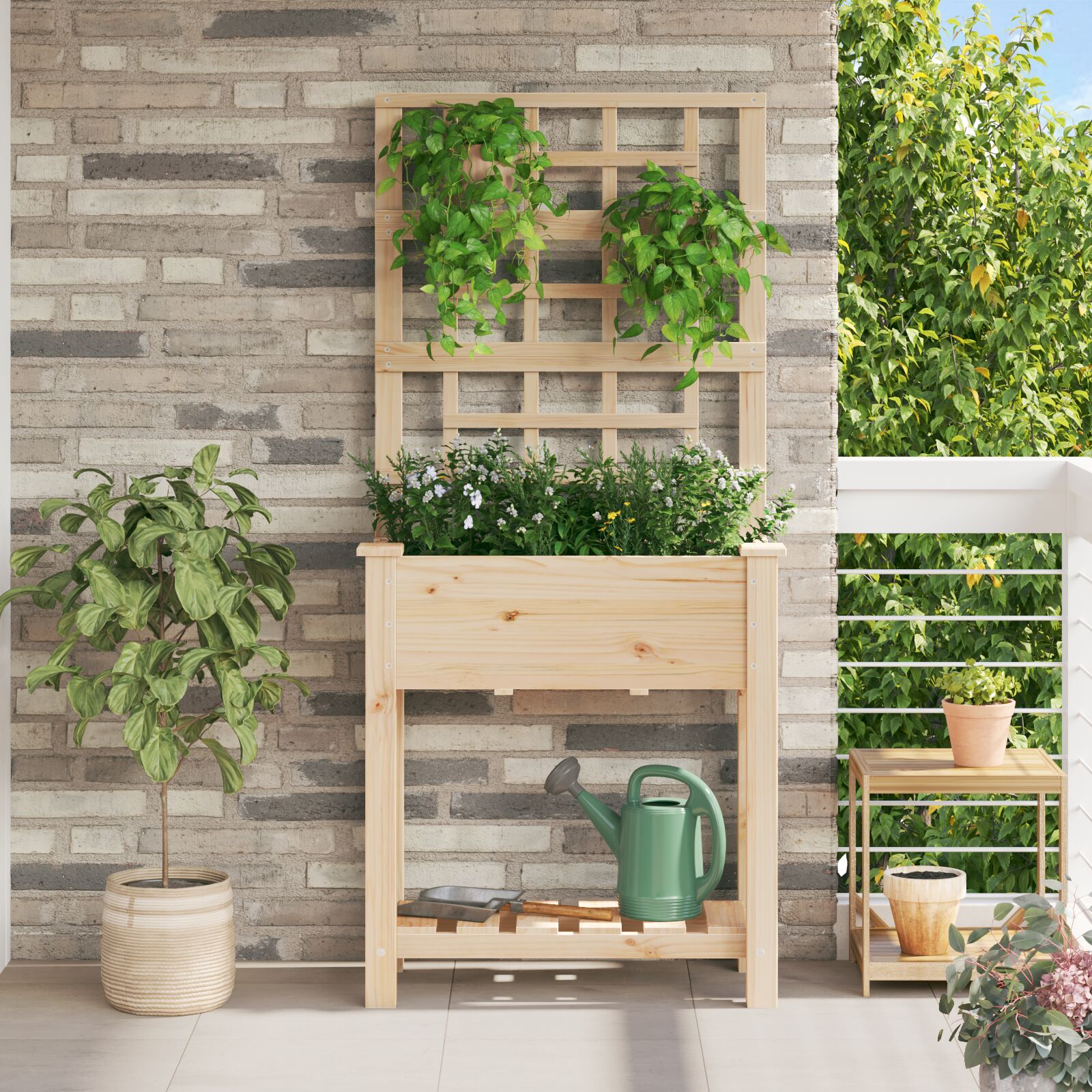 Gartenpflanzer mit Spalier & Regal 71x37x152 cm aus massivem Holz Kiefer Gartenpflanzer mit Spalier & Regal 71x37x152 cm aus massivem Holz Kiefer