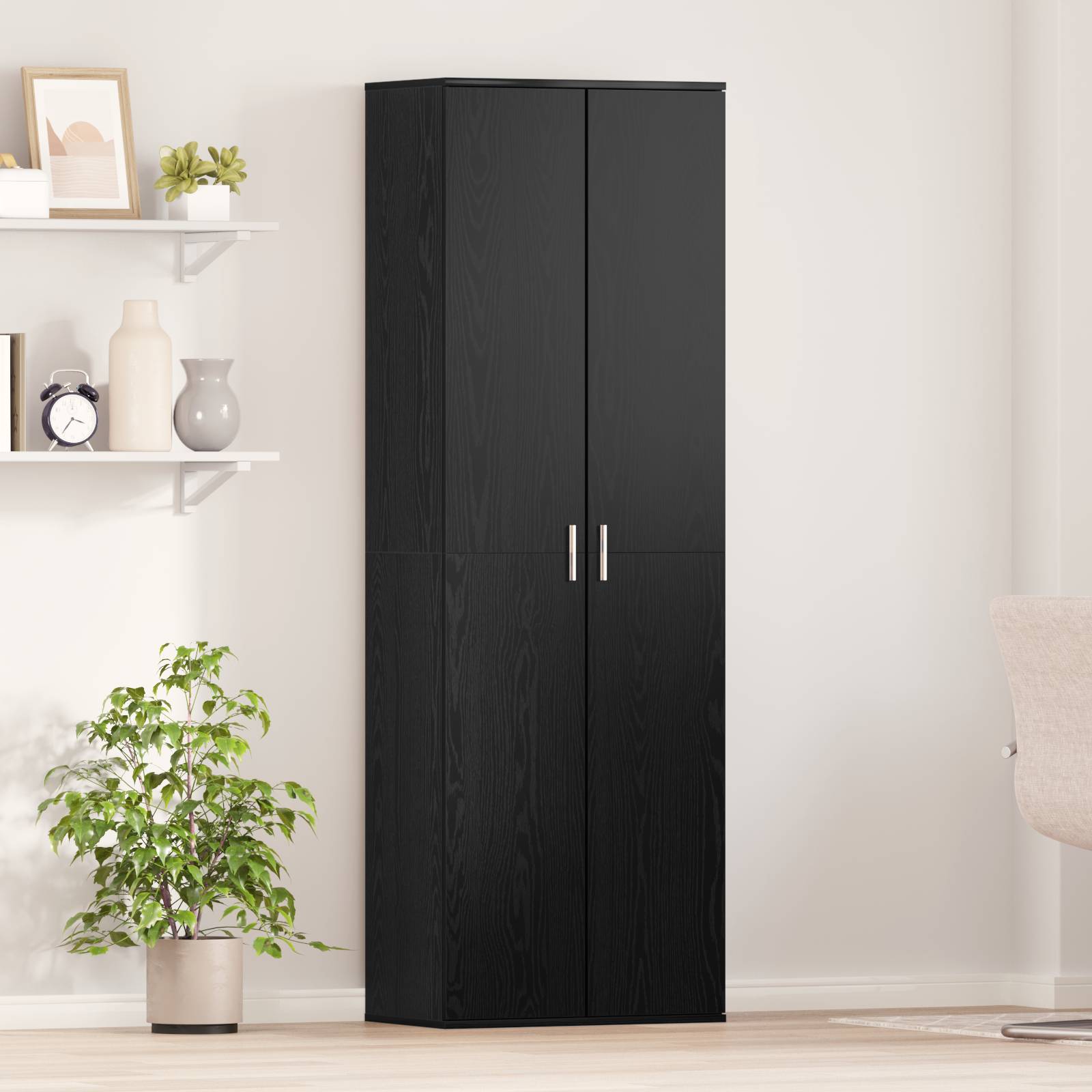 Highboard Schwarz Eiche 60x35x180 cm Holzwerkstoff Highboard Schwarz Eiche 60x35x180 cm Holzwerkstoff