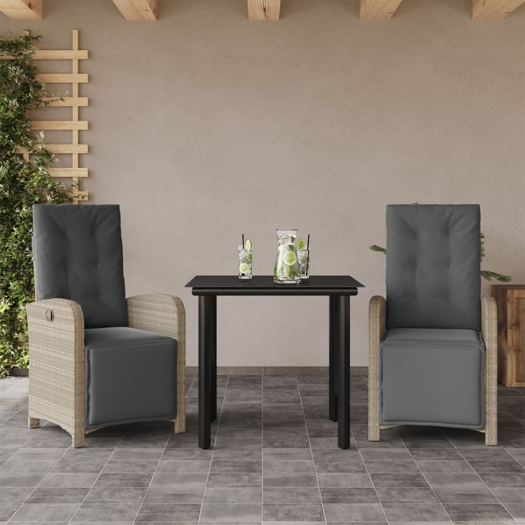 3-tlg. Bistro-Set mit Kissen Hellgrau Poly Rattan 3-tlg. Bistro-Set mit Kissen Hellgrau Poly Rattan