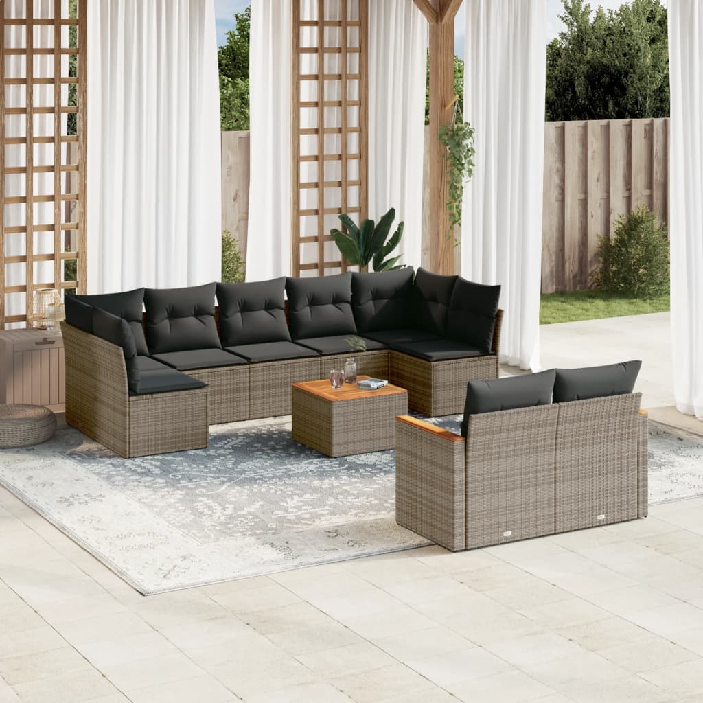10-tlg. Garten-Sofagarnitur mit Kissen Grau Poly Rattan 10-tlg. Garten-Sofagarnitur mit Kissen Grau Poly Rattan