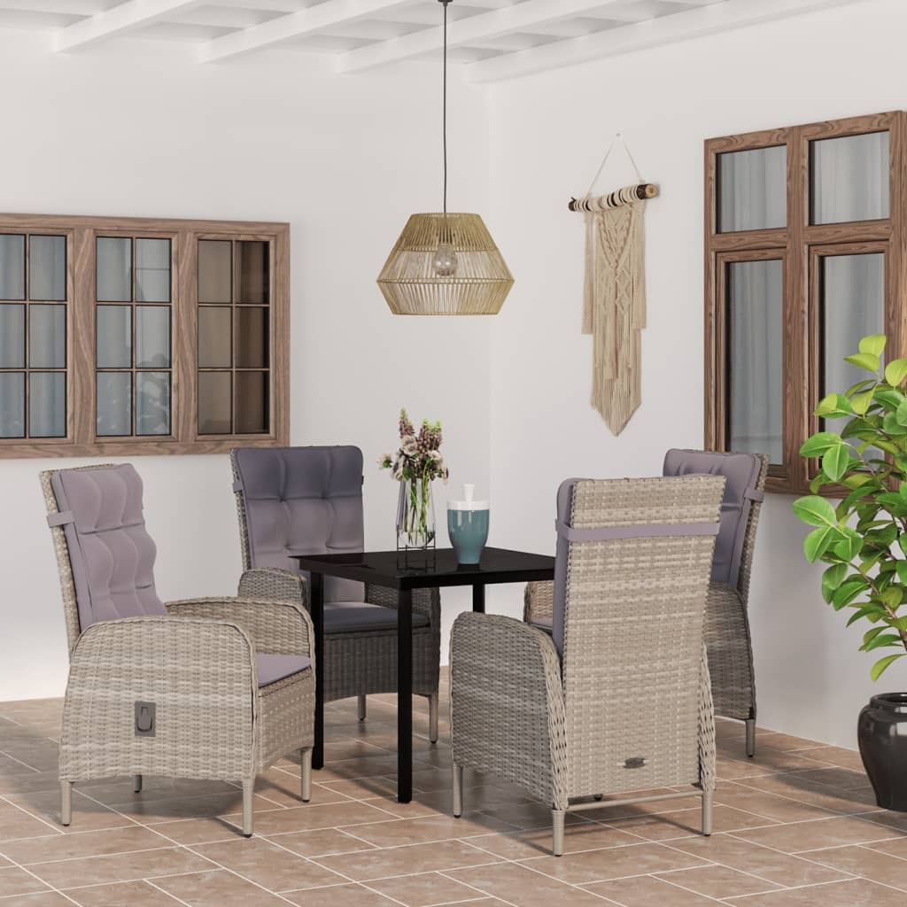 5-tlg. Garten-Essgruppe mit Kissen Grau und Schwarz 5-tlg. Garten-Essgruppe mit Kissen Grau und Schwarz