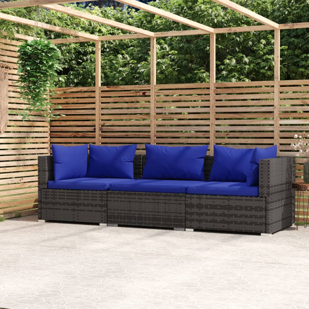 3-Sitzer-Sofa mit Kissen Grau Poly Rattan 3-Sitzer-Sofa mit Kissen Grau Poly Rattan