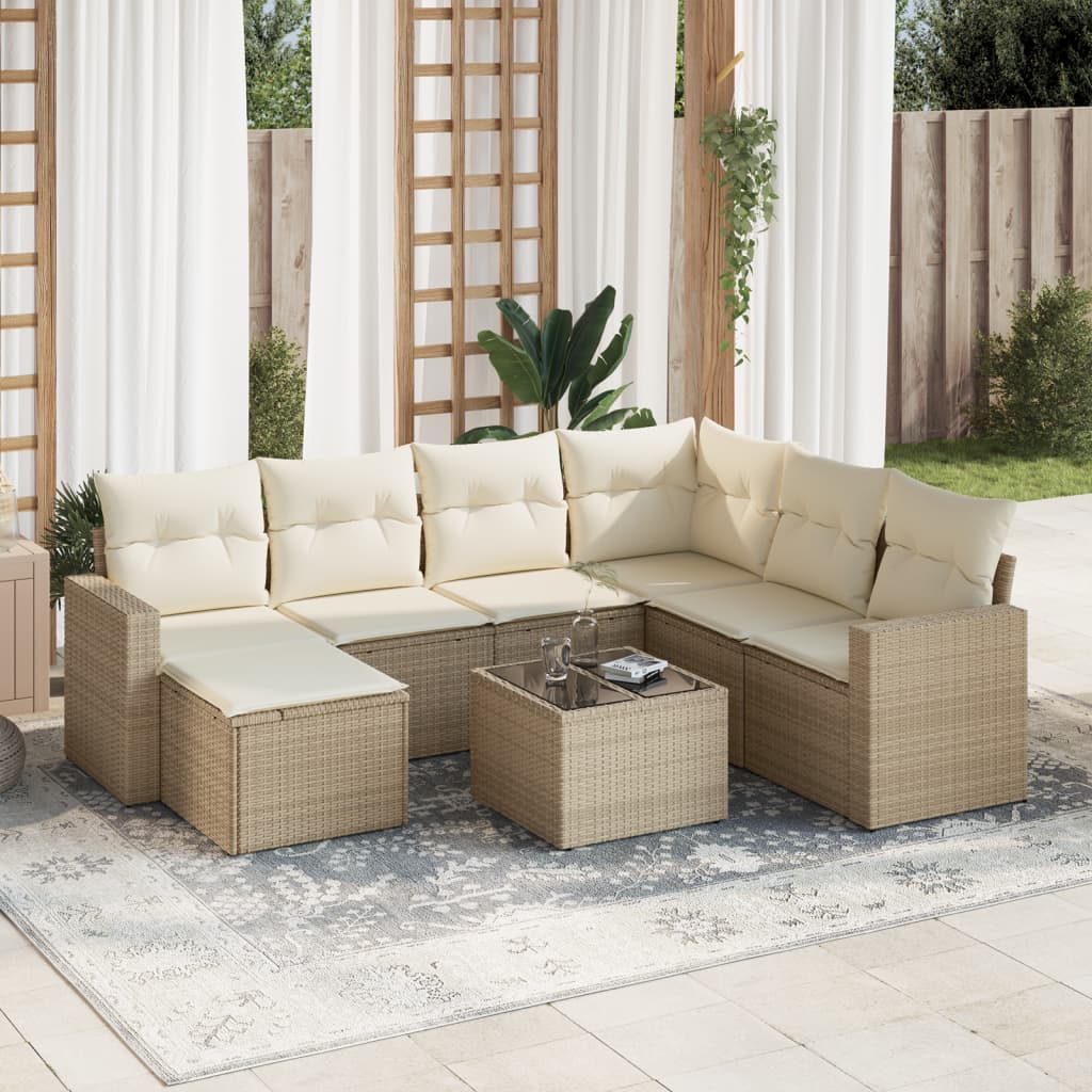 8-tlg. Garten-Sofagarnitur mit Kissen Beige Poly Rattan 8-tlg. Garten-Sofagarnitur mit Kissen Beige Poly Rattan