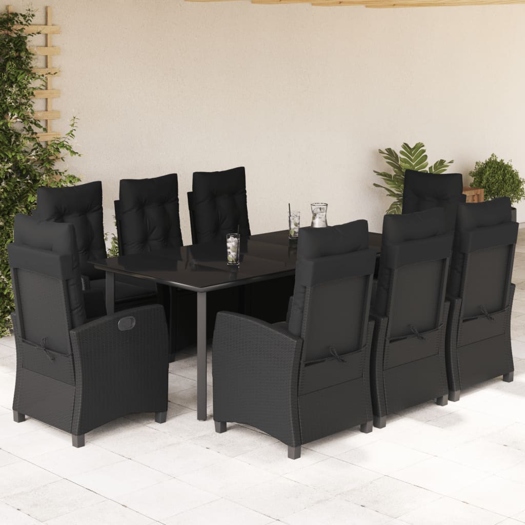 9-tlg. Garten-Essgruppe mit Kissen Schwarz Poly Rattan 9-tlg. Garten-Essgruppe mit Kissen Schwarz Poly Rattan