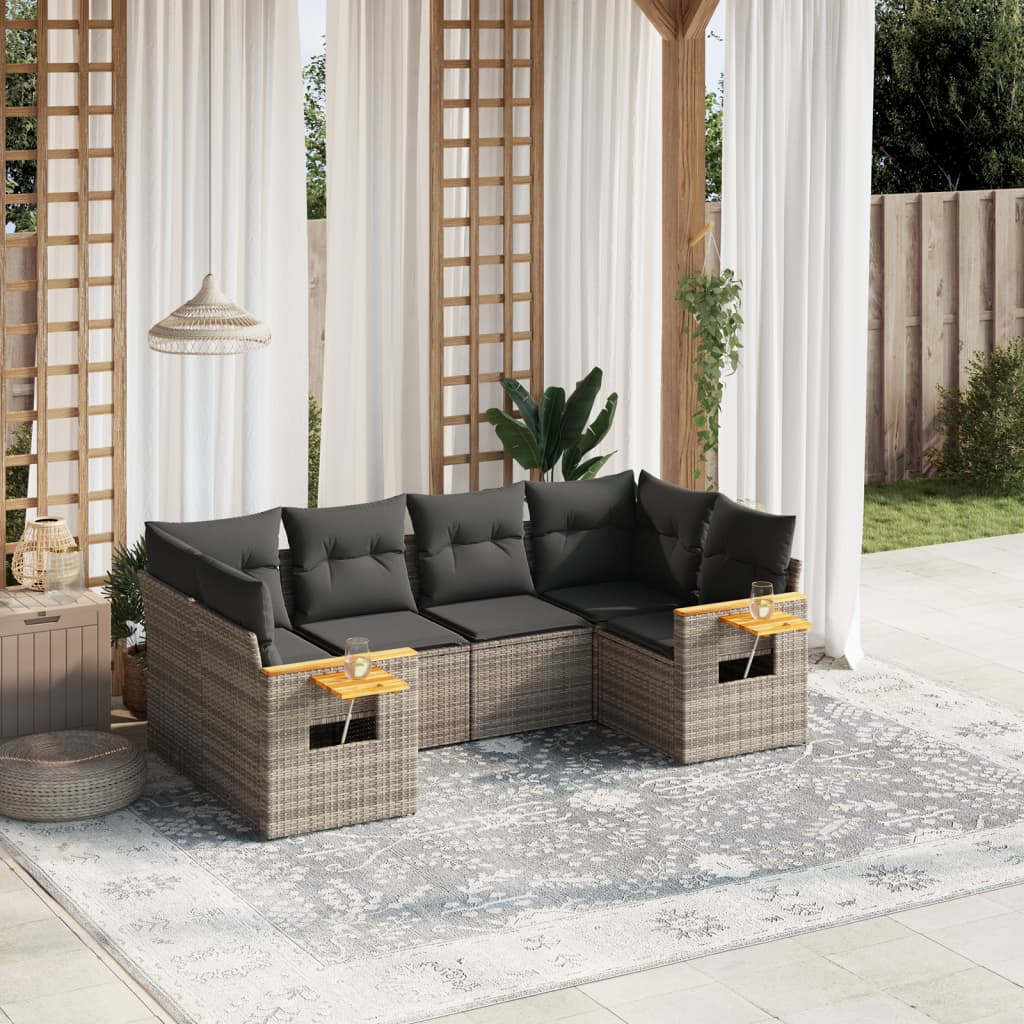 6-tlg. Garten-Sofagarnitur mit Kissen Grau Poly Rattan 6-tlg. Garten-Sofagarnitur mit Kissen Grau Poly Rattan
