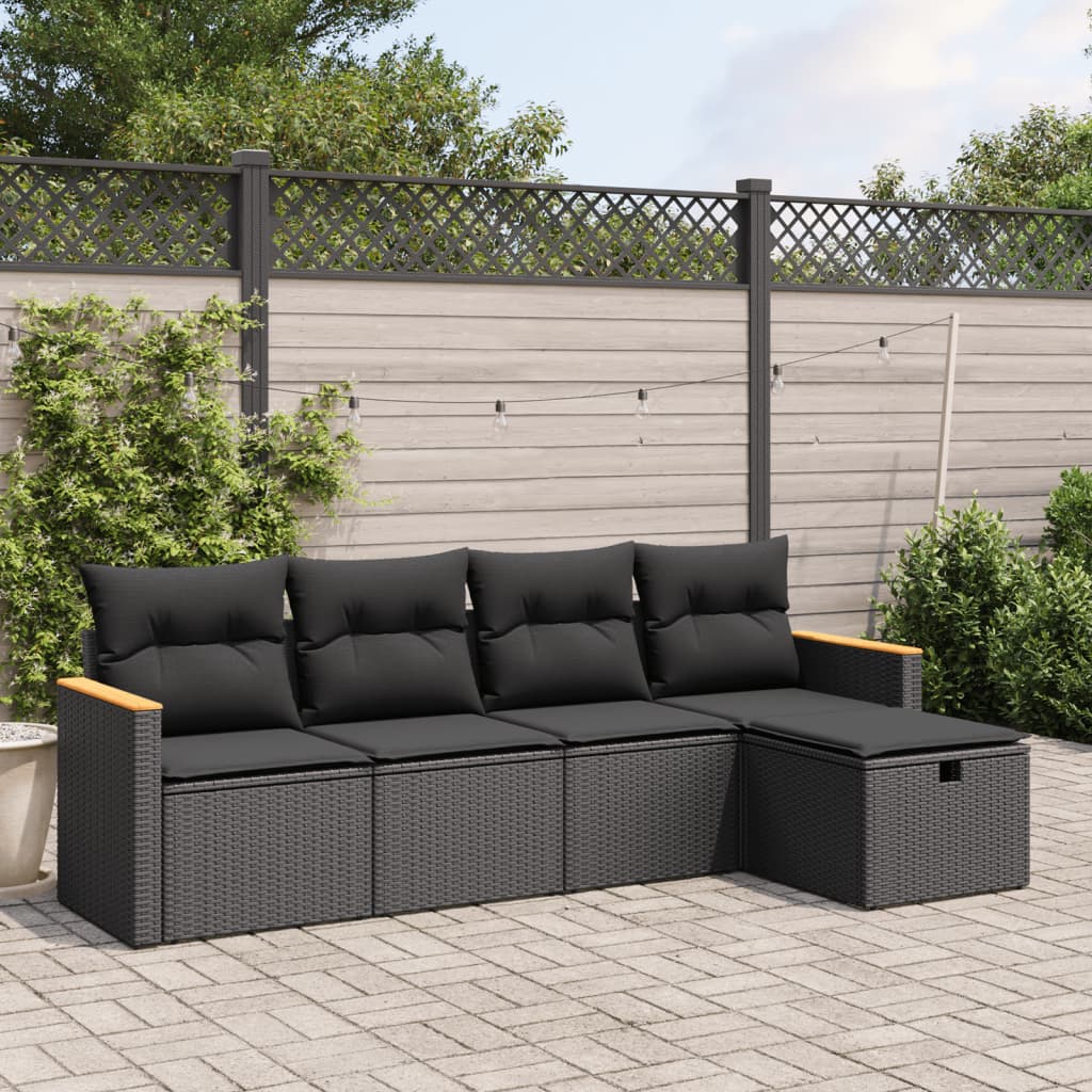 5-tlg. Garten-Sofagarnitur mit Kissen Schwarz Poly Rattan 5-tlg. Garten-Sofagarnitur mit Kissen Schwarz Poly Rattan