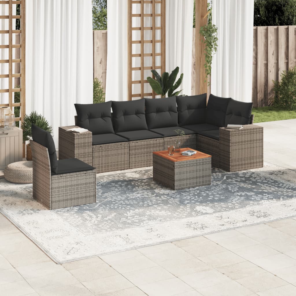 7-tlg. Garten-Sofagarnitur mit Kissen Grau Poly Rattan 7-tlg. Garten-Sofagarnitur mit Kissen Grau Poly Rattan