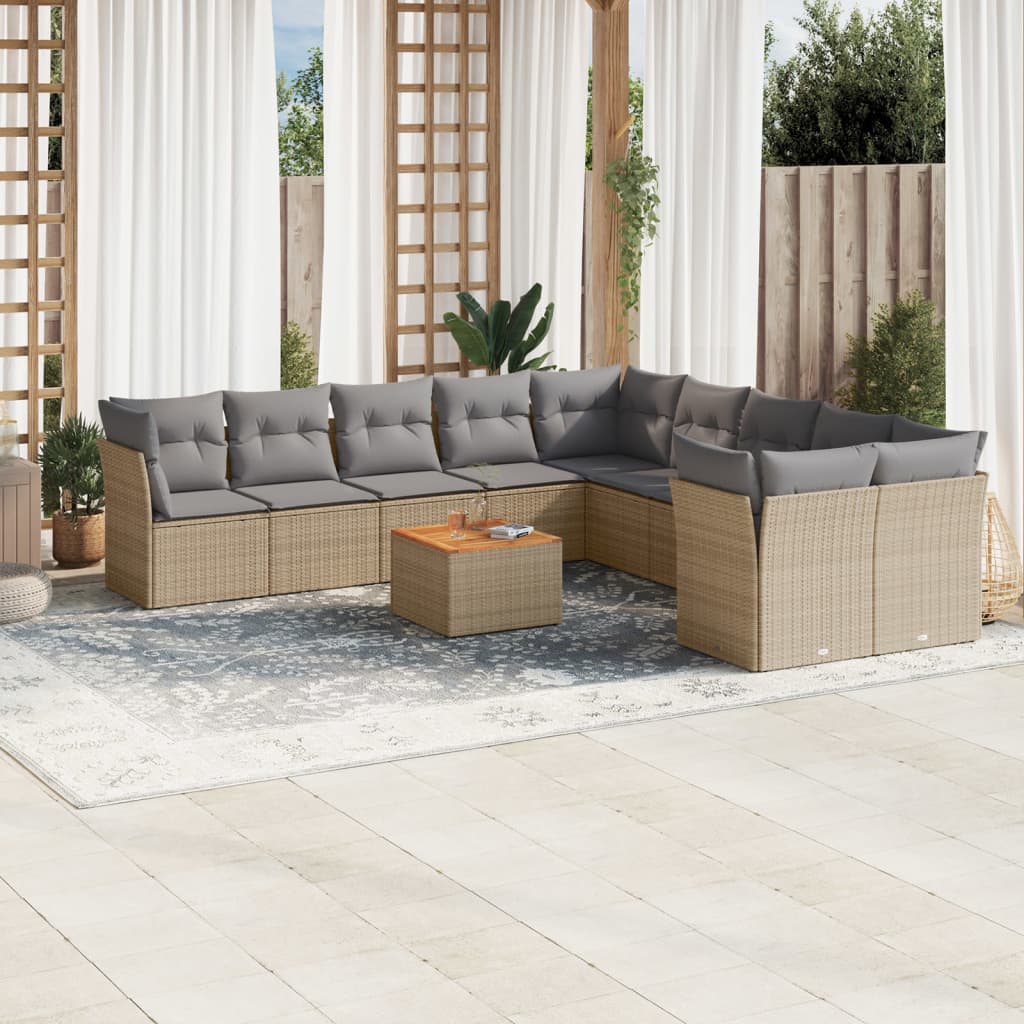 11-tlg. Garten-Sofagarnitur mit Kissen Beige Poly Rattan 11-tlg. Garten-Sofagarnitur mit Kissen Beige Poly Rattan