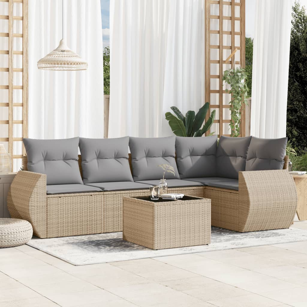6-tlg. Garten-Sofagarnitur mit Kissen Beige Poly Rattan 6-tlg. Garten-Sofagarnitur mit Kissen Beige Poly Rattan