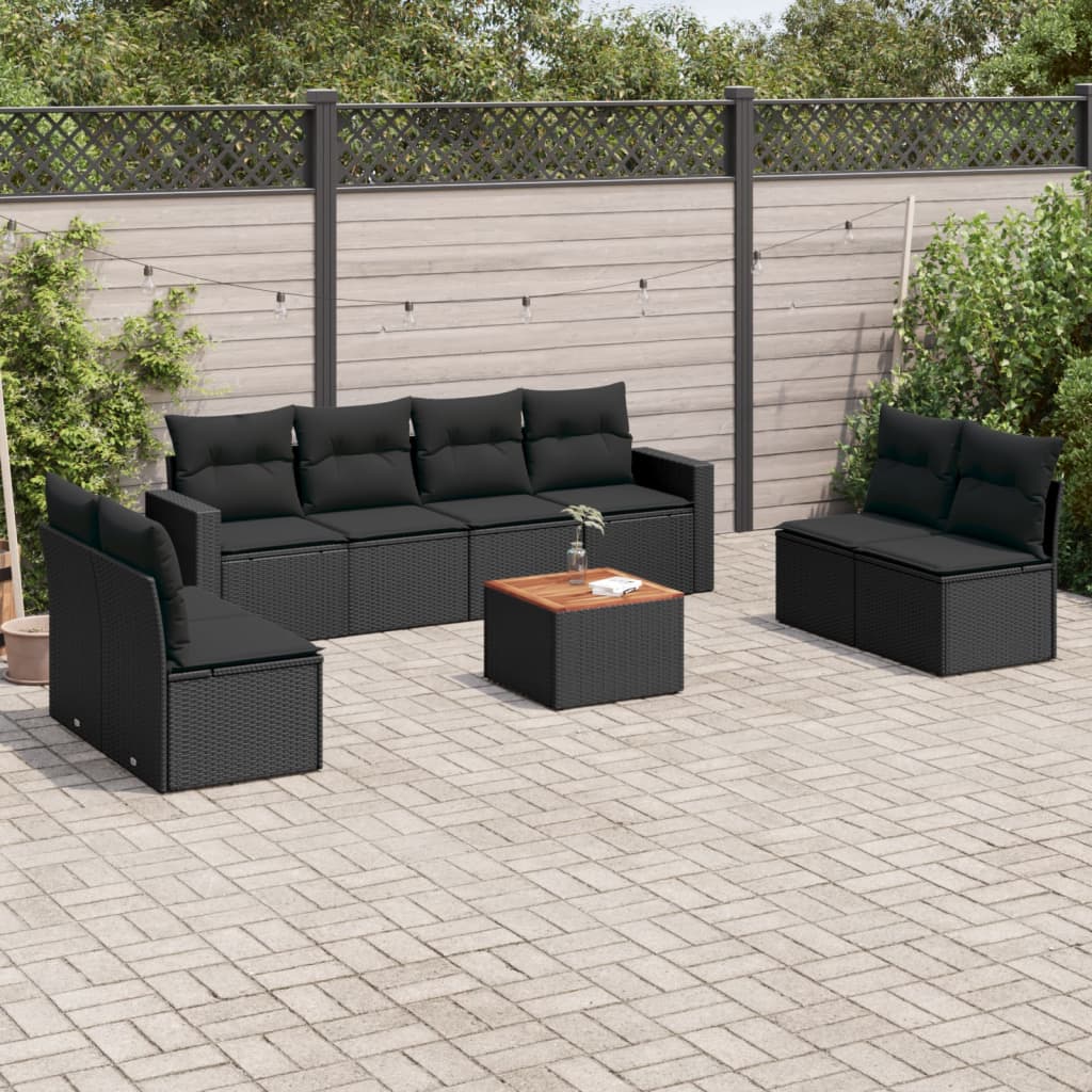 9-tlg. Garten-Sofagarnitur mit Kissen Schwarz Poly Rattan 9-tlg. Garten-Sofagarnitur mit Kissen Schwarz Poly Rattan