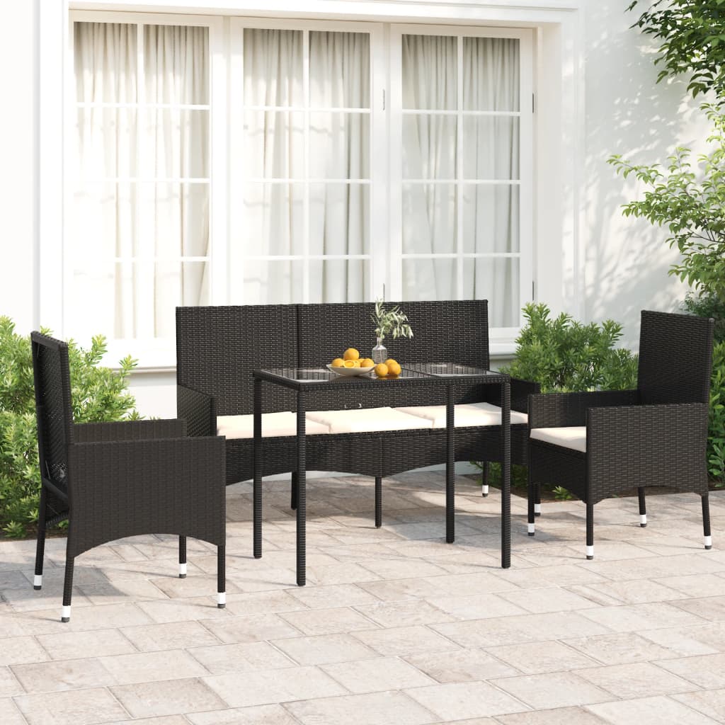 4-tlg. Garten-Lounge-Set mit Kissen Schwarz Poly Rattan 4-tlg. Garten-Lounge-Set mit Kissen Schwarz Poly Rattan